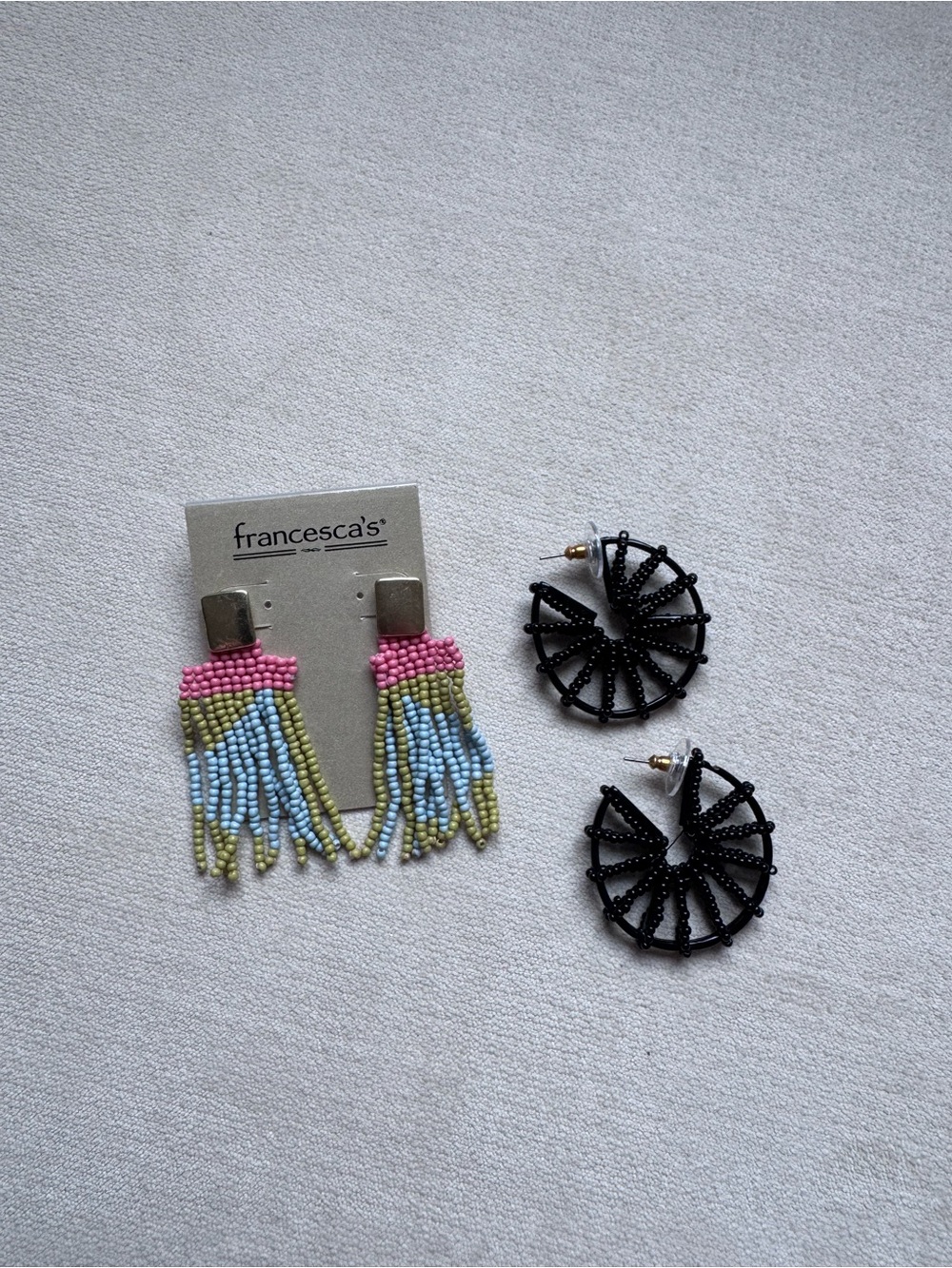 Beaded Earring Duet - Francesca's Beaded Multicolored Fringe and Black Wheel